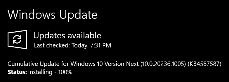 Windows 10 Dev 通道推送 KB4587587 累計(jì)更新，版本號(hào) 20236.1005