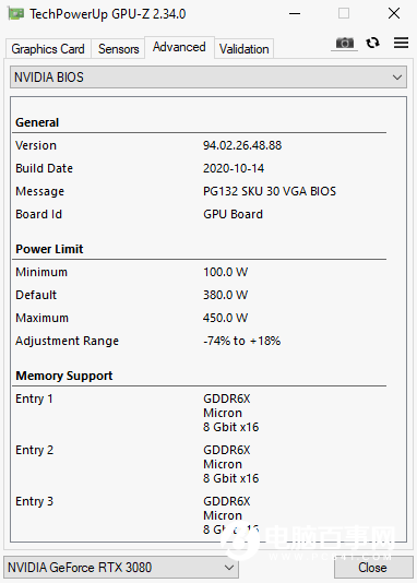 EVGA RTX 3080 BIOS更新：功耗開(kāi)放到450W