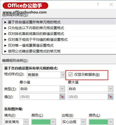 excel工作表不顯示數(shù)據(jù) Excel2016工作表中的數(shù)據(jù)條內(nèi)不顯示數(shù)據(jù)的設(shè)置方法