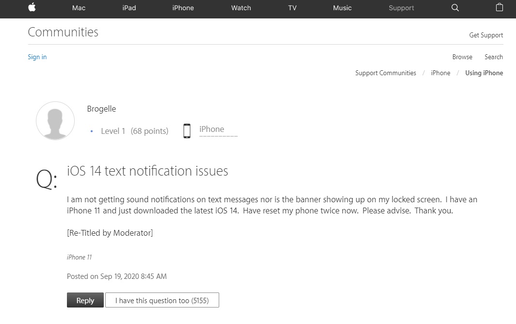 外媒:iOS 14.3仍存在SMS短信和消息通知缺失問(wèn)題