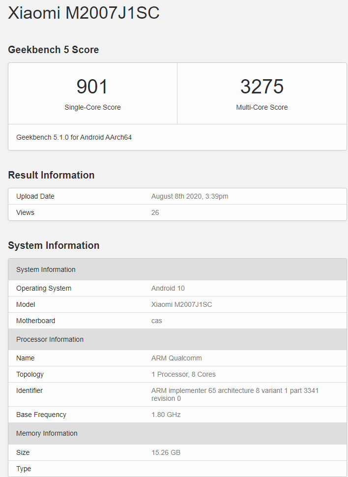 小米 Apollo 新旗艦現身 Geekbench:性能介于驍龍 865 和 865 Plus 之間