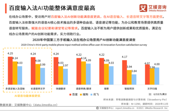 艾媒咨詢發(fā)布手機(jī)輸入法專題報(bào)告，百度輸入法在辦公、教育場(chǎng)景體驗(yàn)領(lǐng)跑