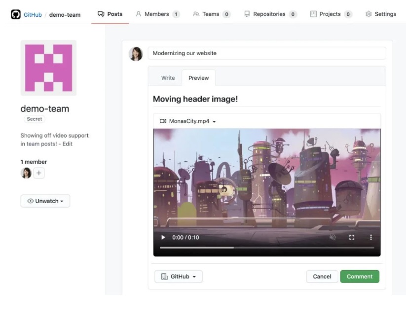 微軟 GitHub 評(píng)論和 gists 測試上傳視頻:大小不超過 100MB