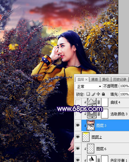 ps給外景美女人像添加夕陽光效美景