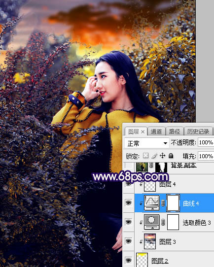 ps給外景美女人像添加夕陽光效美景