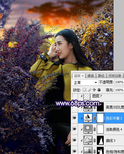 ps給外景美女人像添加夕陽光效美景