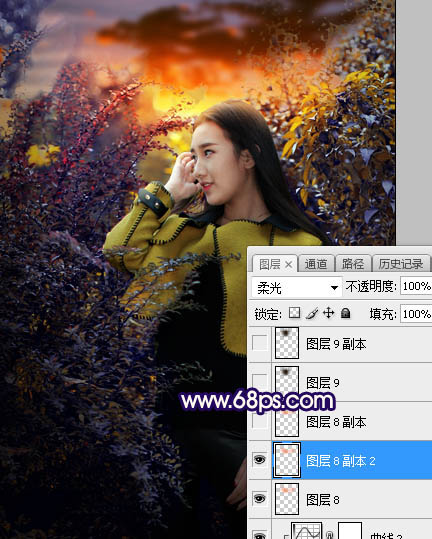 ps給外景美女人像添加夕陽光效美景