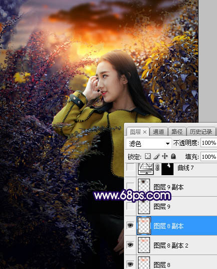 ps給外景美女人像添加夕陽光效美景