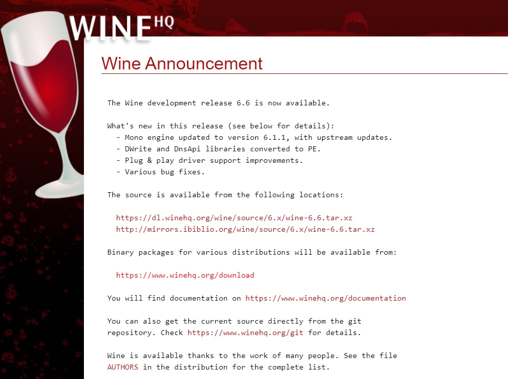 Wine 6.6 版本發(fā)布：Mono 引擎更新，改進即插即用驅(qū)動支持