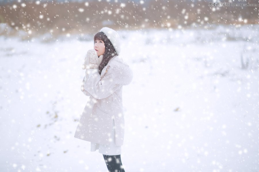 PS給外景人像添加漫天紛飛的大雪效果