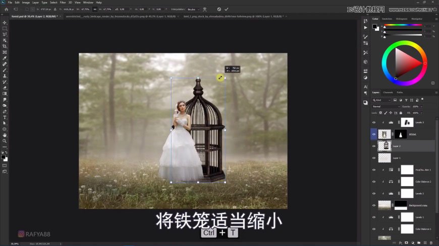 PS創(chuàng)意合成森林中的新娘和鳥(niǎo)籠