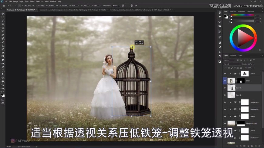 PS創(chuàng)意合成森林中的新娘和鳥(niǎo)籠