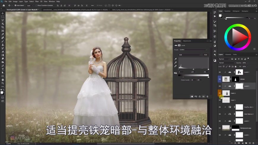 PS創(chuàng)意合成森林中的新娘和鳥(niǎo)籠