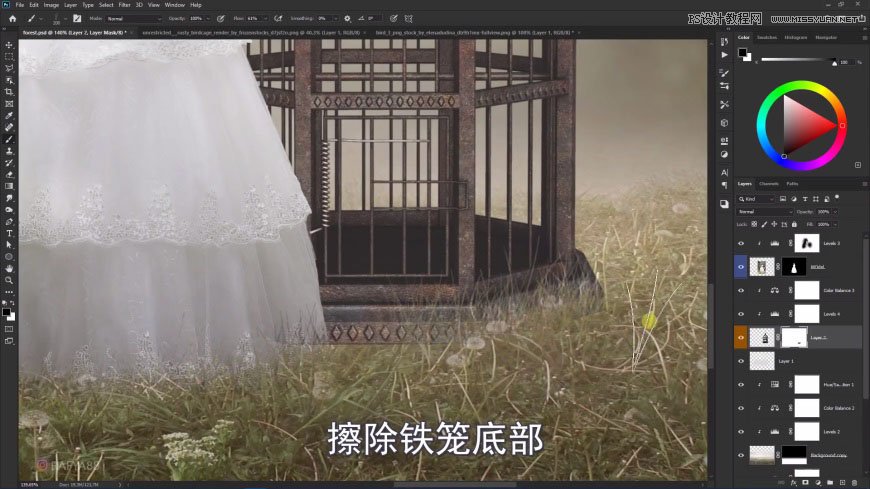 PS創(chuàng)意合成森林中的新娘和鳥(niǎo)籠