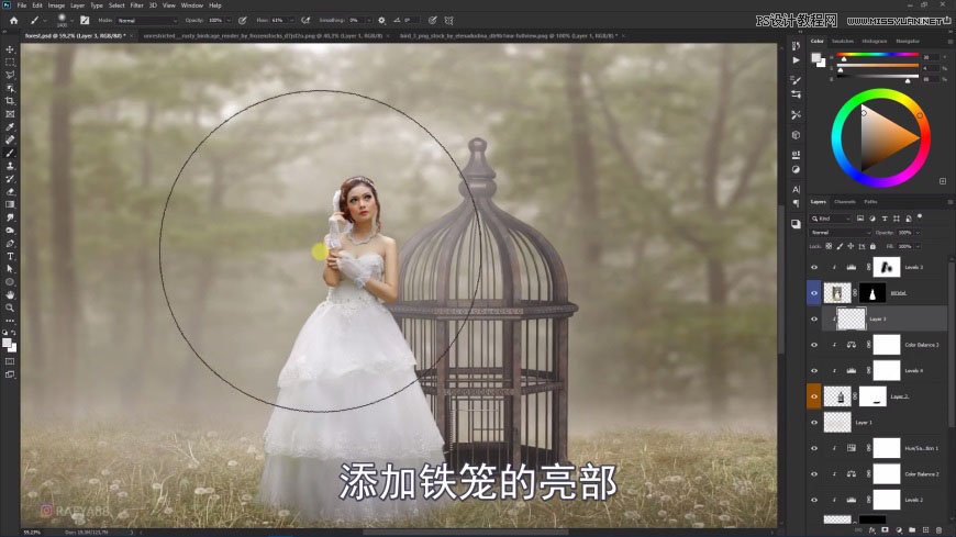 PS創(chuàng)意合成森林中的新娘和鳥(niǎo)籠