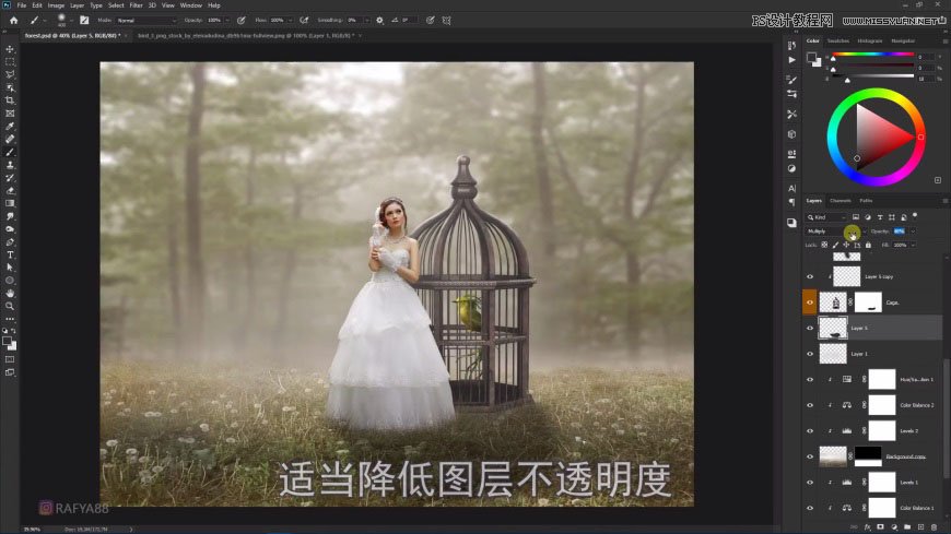 PS創(chuàng)意合成森林中的新娘和鳥(niǎo)籠