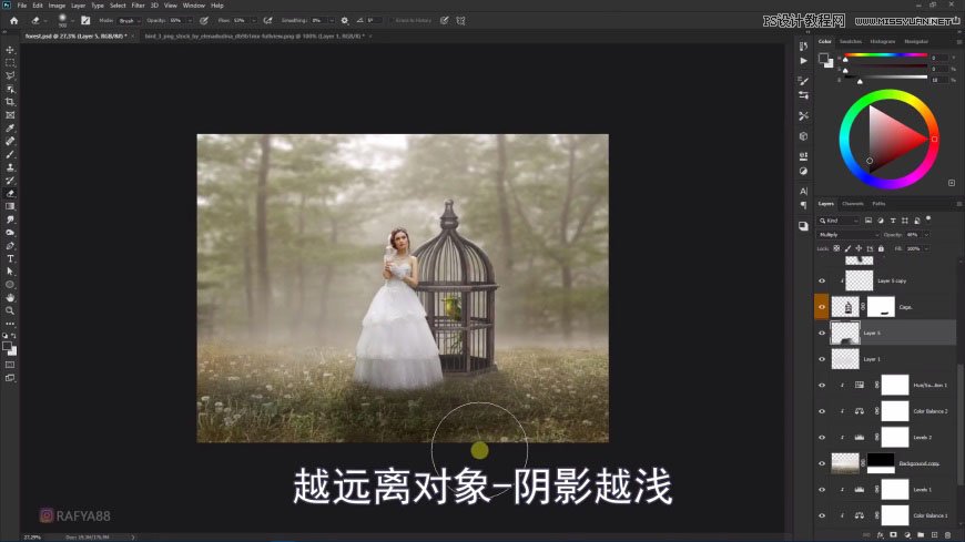 PS創(chuàng)意合成森林中的新娘和鳥(niǎo)籠