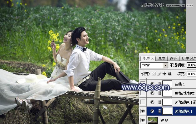 PS調(diào)出河邊婚紗照夢(mèng)幻藍(lán)色調(diào)