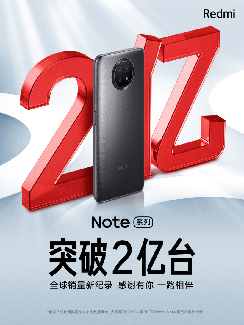 小米官宣:Redmi Note 系列全球銷(xiāo)量突破 2 億臺(tái)