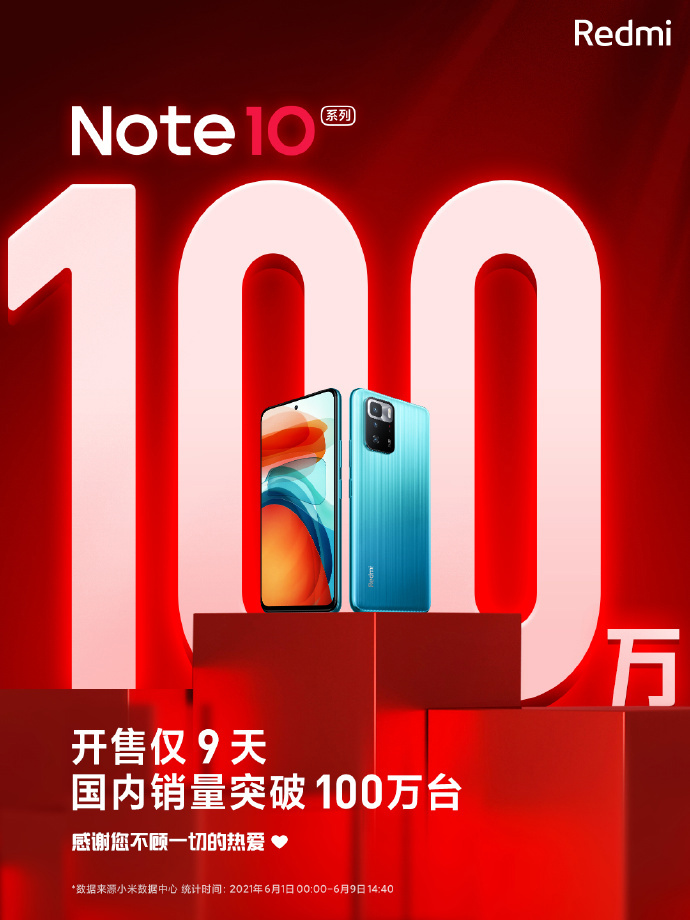 開(kāi)售 9 天，Redmi Note 10/Pro 系列國(guó)內(nèi)銷量突破 100 萬(wàn)臺(tái)