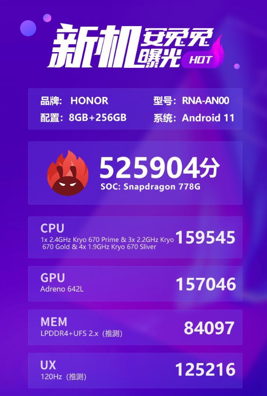 突破52萬分！榮耀50系列安兔兔跑分曝光：首發(fā)驍龍778G