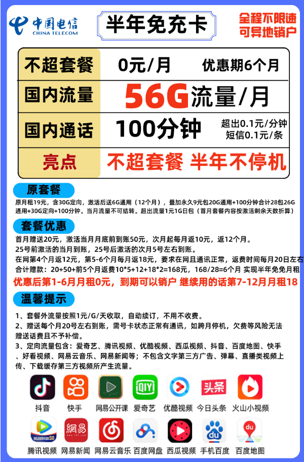 每月0元！京東中國電信高速上網(wǎng)手機卡流量卡7.9元/張