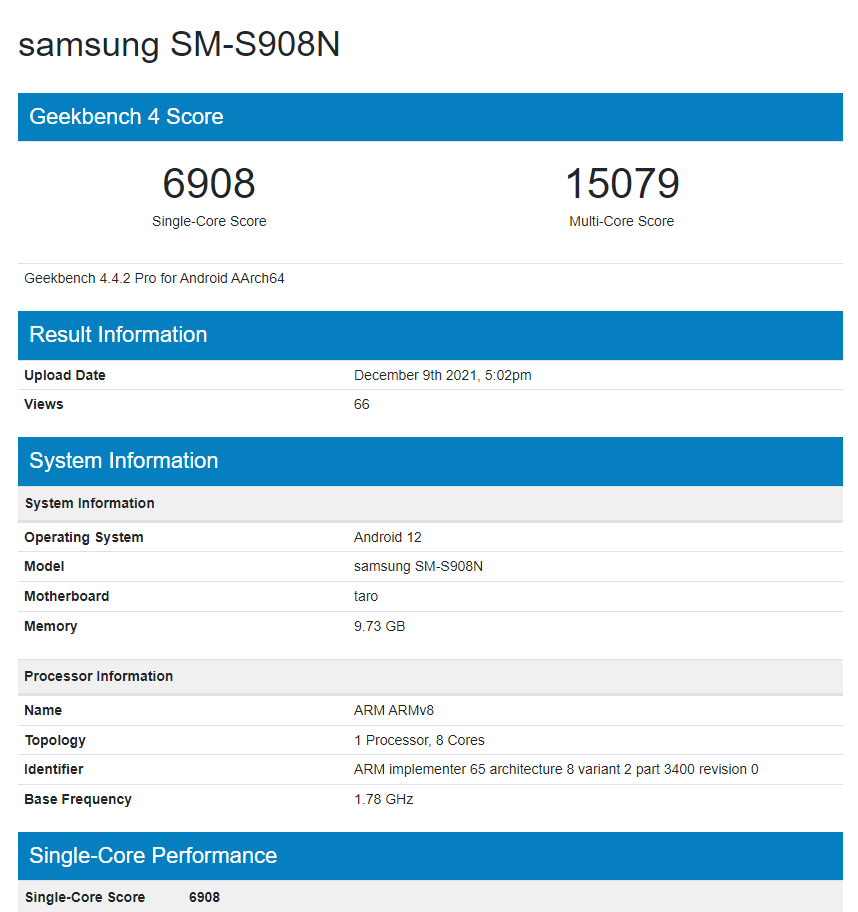 三星 Galaxy S22 Ultra 在 Geekbench 曝光：8/12GB 內(nèi)存，跑分超驍龍 888