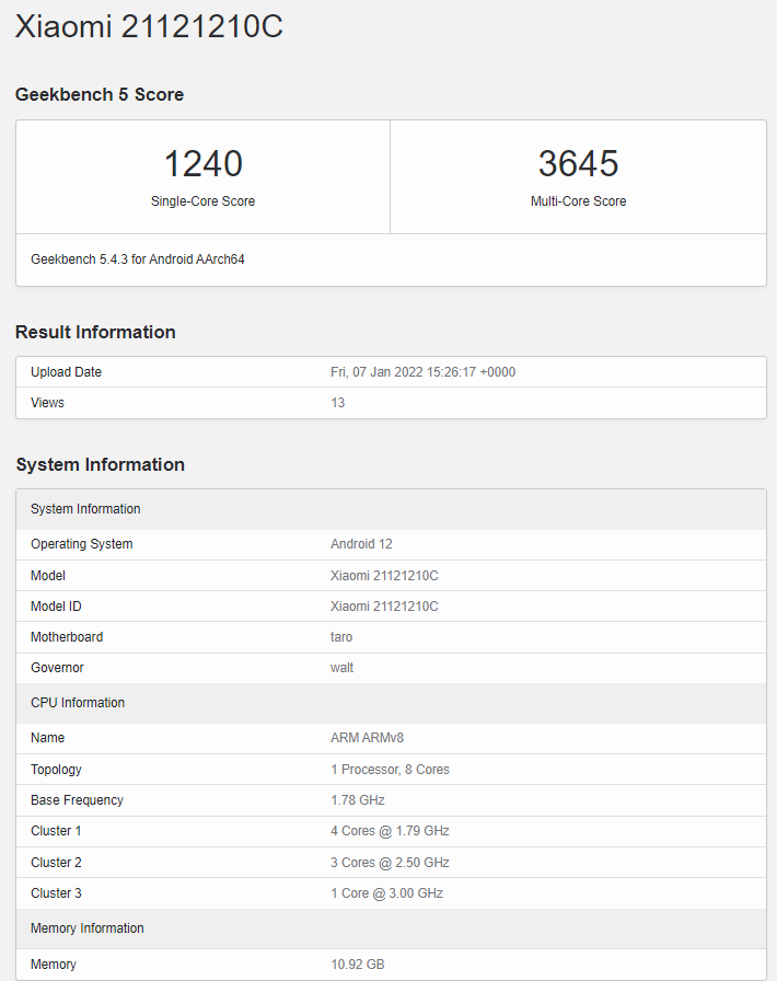 Redmi K50 電競(jìng)版現(xiàn)身 Geekbench 5：搭載驍龍 8 Gen 1，跑分直追小米 12 Pro